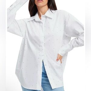 Good American Rhinestone Button Up